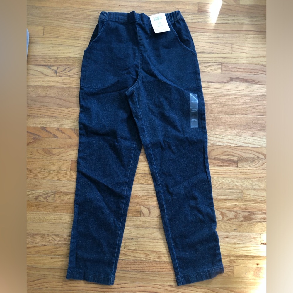 Navy Blue Denim Pants with Elastic Waist Side Pockets